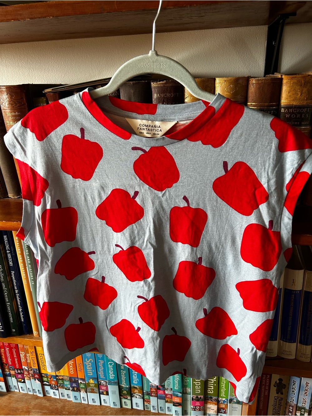 Bright Boxy Cotton Top with Red Apple Print